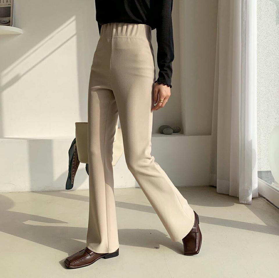 イージーブーツカットパンツ・全3色・t62560 レディース 【pt】【韓国 ファッション ボトムス パンツ ロング スラックス ハイウエスト ワイド ゴム スリム ブーツカット ハイウエスト 10分丈 十分丈 ストレート 無地 カジュアル 秋 冬】