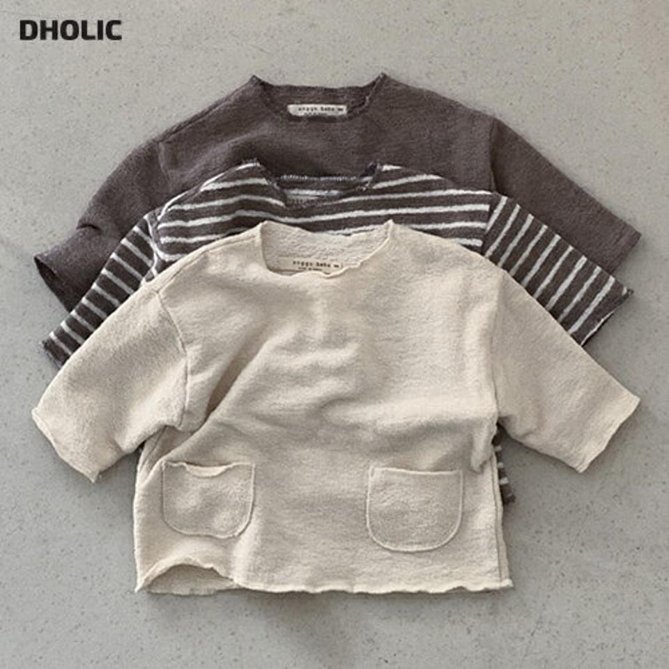 2TYPEツーポケットTシャツ・u11023 キッズ【0~2才】【tops】【トップス Tシャツ 長袖 ボーダー柄 単色 無地 シンプル カジュアル ラフ 女の子 男の子 秋 冬 韓国 韓国子供服 子供 こども 子供服 こども服】【KIDS】