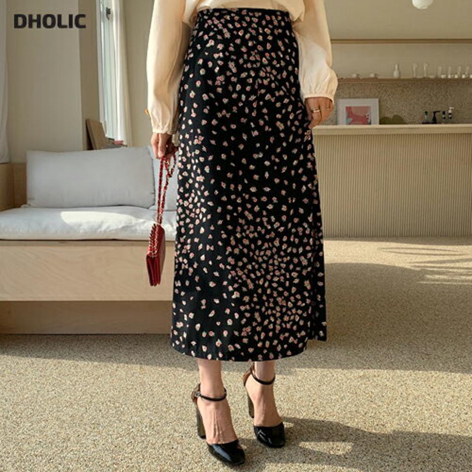 花柄Aラインスカート・全2色・t62556 レディース 【sk】【韓国 ファッション ボトムス スカート ロング Aライン バックファスナー スリット 花柄 フラワー 上品 フェミニン シンプル スリム 体型カーバー 細身 ベーシック デイリー カジュアル 秋 冬】