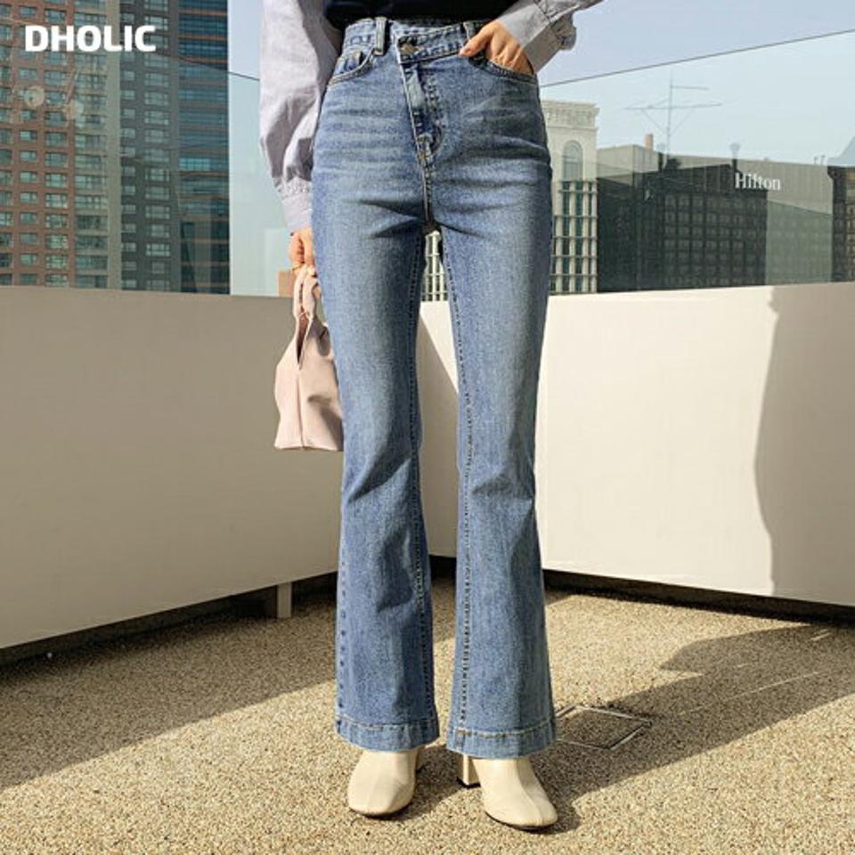 アンバランスブーツカットデニムパンツ・全1色・t64853 レディース 【pt】【韓国 ファッション ボトムス パンツ ロング デニム アンバランス ブーツカット ウォッシング スリム 美脚 10分丈 十分丈 カジュアル 秋 冬】