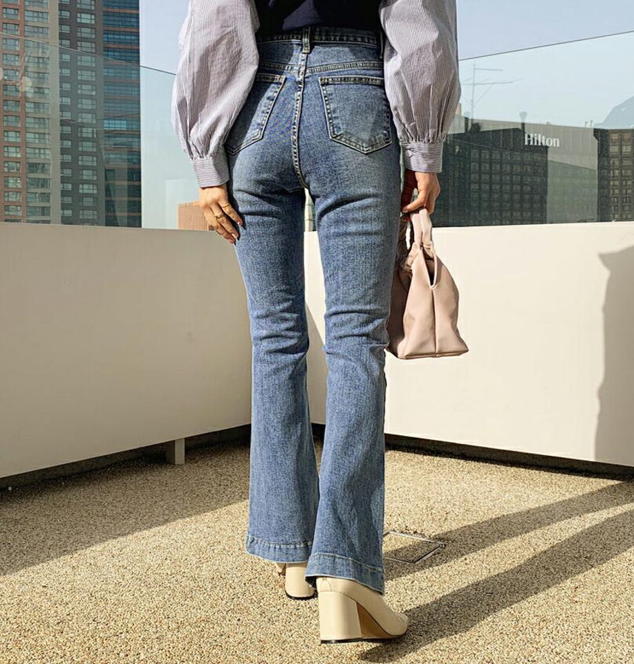 アンバランスブーツカットデニムパンツ・全1色・t64853 レディース 【pt】【韓国 ファッション ボトムス パンツ ロング デニム アンバランス ブーツカット ウォッシング スリム 美脚 10分丈 十分丈 カジュアル 秋 冬】