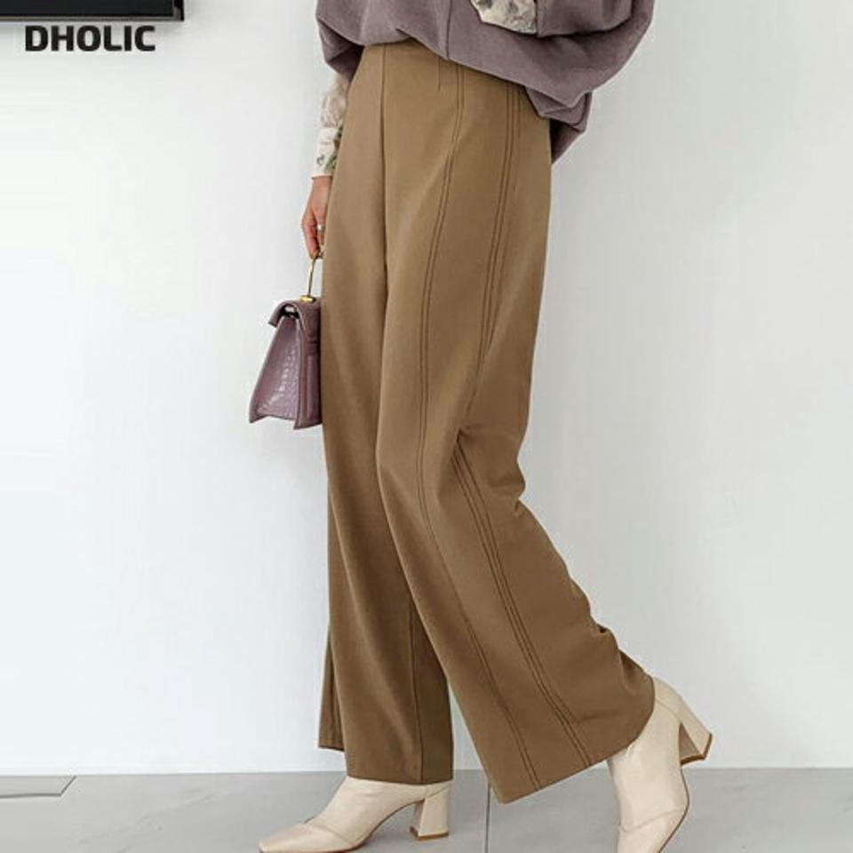 ステッチワイドスラックス・全2色・t66512 レディース 【pt】【スラックス パンツ ズボン ロングパンツ ワイドパンツ ワイドスラックス ステッチ 単色 シンプル カジュアル 秋 冬 韓国 ファッション】【ハイホリHIHOLLI】