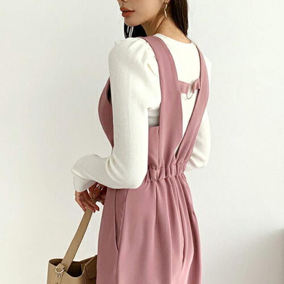 Vネックワイドオールインワン・全3色・b66509 レディース 【pt】【オールインワン ワイド パンツ ズボン ワイドパンツ Vネック レイヤード 単色 無地 シンプル カジュアル ラフ 秋 冬 韓国 ファッション】【ハイホリHIHOLLI】