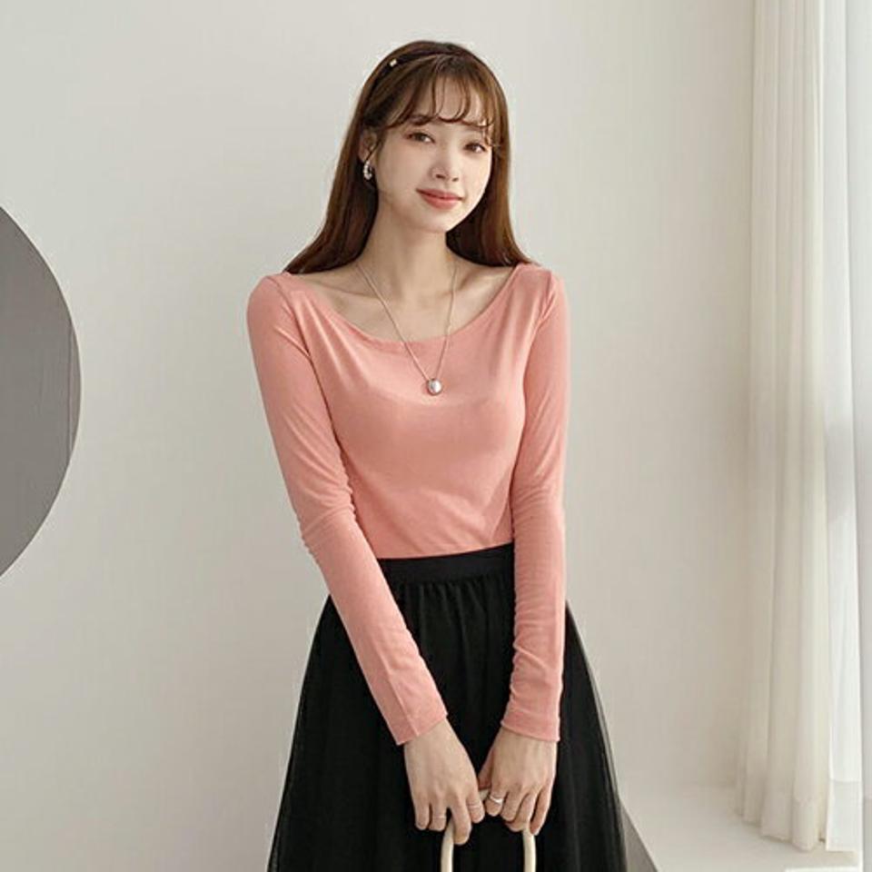 ラウンドネックスリムTシャツ・全4色・t66491 レディース 【tops】【トップス Tシャツ スリム ラウンドネック 単色 無地 長袖 シンプル ベーシック カジュアル 大人 秋 冬 韓国 ファッション】【ハイホリHIHOLLI】