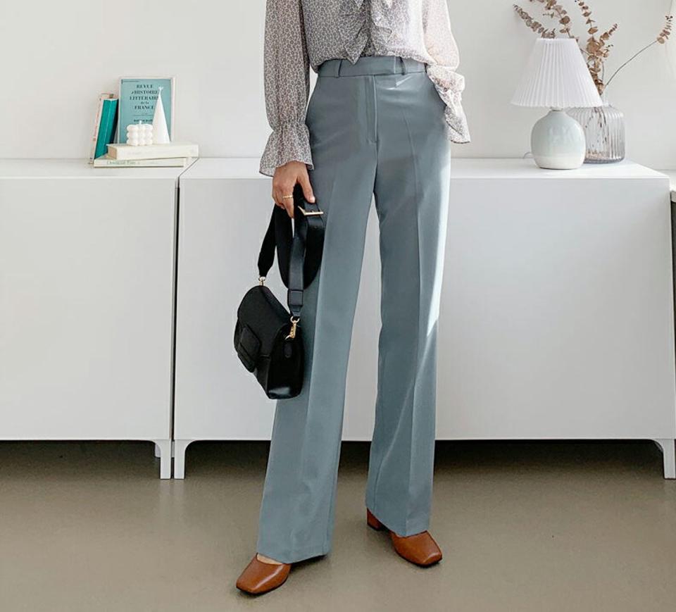 スリムストレートスラックス・全3色・t64851 レディース 【pt】【韓国 ファッション ボトムス パンツ ロング スラックス シンプル スリム ハイウエスト 美脚 10分丈 十分丈 ストレート 無地 カジュアル 秋 冬】