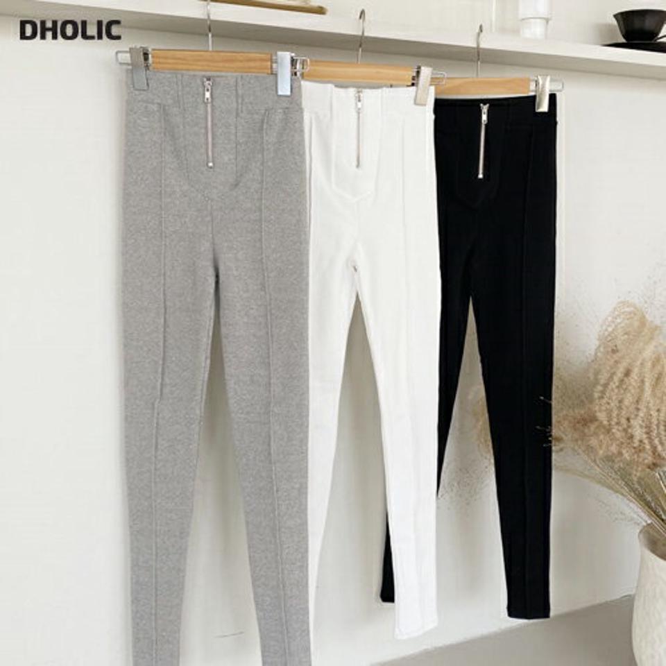 ジップレギンス・全3色・t64856 レディース 【pt】【韓国 ファッション ボトムス レギンス パンツ スリム シンプル ウエストゴム フィット タイト デイリー カジュアル 秋 冬】