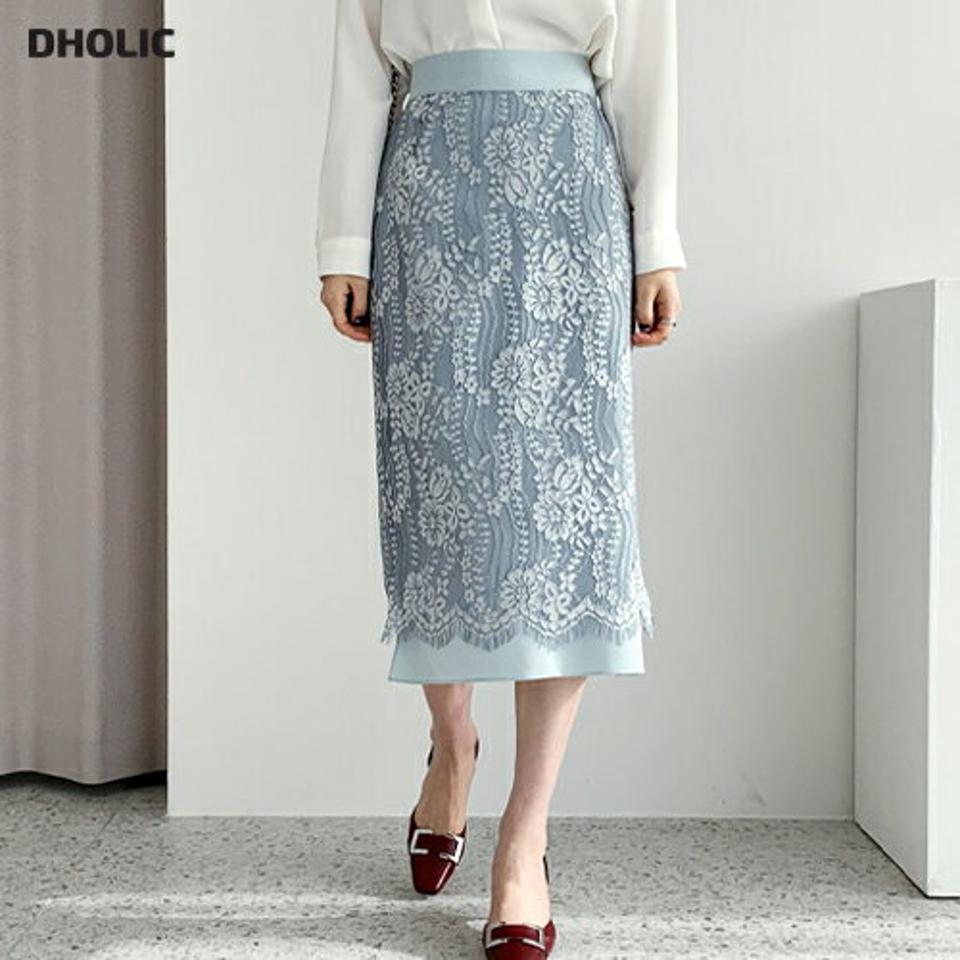 レースペンシルスカート・全2色・b66516 レディース 【sk】【スカート ミディ丈 ミディスカート ペンシル ペンシルスカート レース 総レース フェミニン きれいめ 大人 デート Hライン 上品 秋 冬 韓国 ファッション】【ハイホリHIHOLLI】