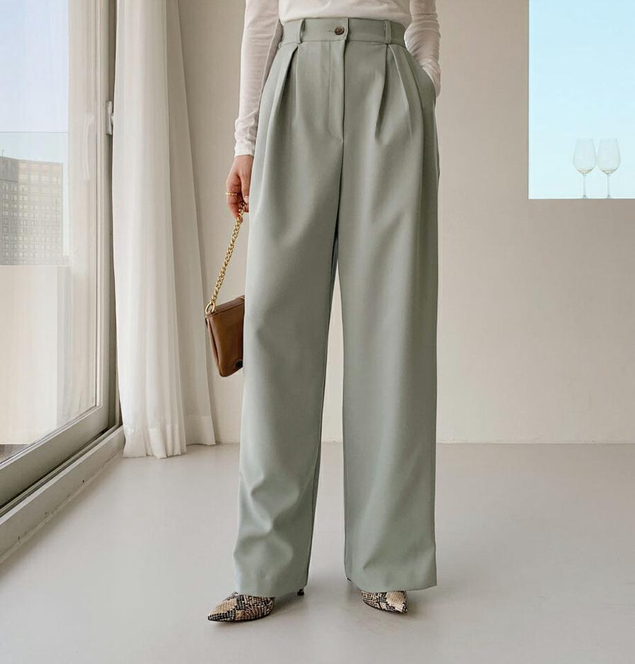 タックワイドスラックス・全2色・t64846 レディース 【pt】【韓国 ファッション ボトムス パンツ ロング スラックス ワイド ワイドスラックス ウエストゴム ファスナー 10分丈 十分丈 ストレート 無地 カジュアル 秋 冬】