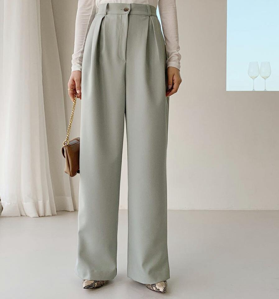 タックワイドスラックス・全2色・t64846 レディース 【pt】【韓国 ファッション ボトムス パンツ ロング スラックス ワイド ワイドスラックス ウエストゴム ファスナー 10分丈 十分丈 ストレート 無地 カジュアル 秋 冬】