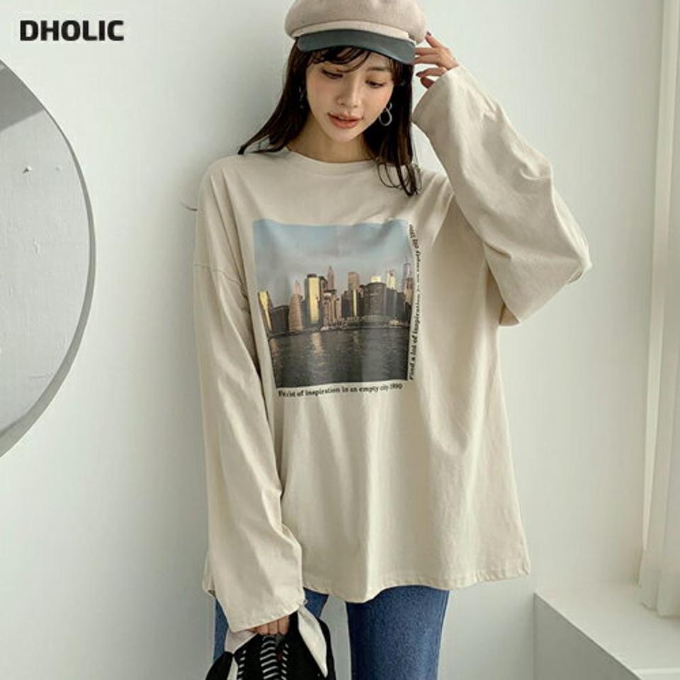 スクエアプリントTシャツ・全3色・t66492 レディース 【tops】【トップス Tシャツ 長袖 プリントTシャツ プリント カジュアル ラフ ゆったり ルーズ 秋 冬 韓国 ファッション】【ハイホリHIHOLLI】【BT】