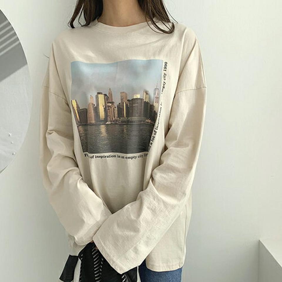 スクエアプリントTシャツ・全3色・t66492 レディース 【tops】【トップス Tシャツ 長袖 プリントTシャツ プリント カジュアル ラフ ゆったり ルーズ 秋 冬 韓国 ファッション】【ハイホリHIHOLLI】【BT】