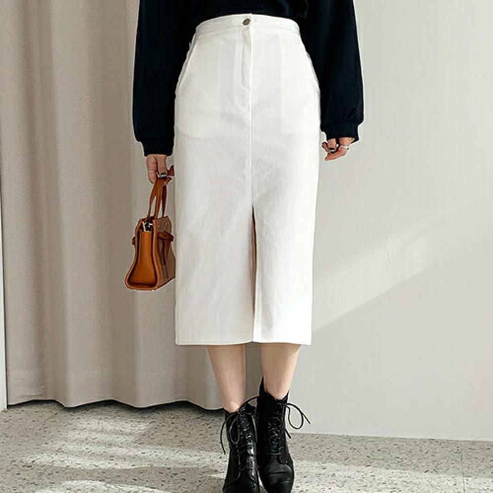 ボタンペンシルスカート・全5色・t66514 レディース 【sk】【スカート ミディ丈 ミディスカート ペンシルスカート ペンシル 単色 無地 シンプル カジュアル Hライン スリット 秋 冬 韓国 ファッション】【ハイホリHIHOLLI】