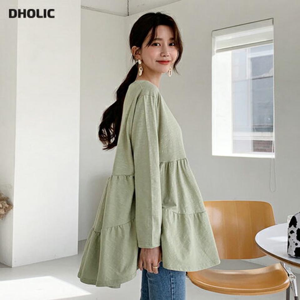 ティアードTシャツ・全4色・t64831 レディース 【tops】【韓国 ファッション トップス Tシャツ カットソー 長袖 ティアード ラウンドネック スリム 体型カーバー フェミニン シンプル デイリー ベーシック カジュアル カジュアル 秋 冬】