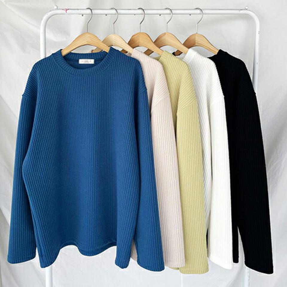 ルーズリブTシャツ ・全5色・n66497 レディース 【tops】【トップス Tシャツ 長袖 ゆったり ラフ ルーズ 単色 シンプル カジュアル ラフ 秋 冬 韓国 ファッション】【ハイホリHIHOLLI】