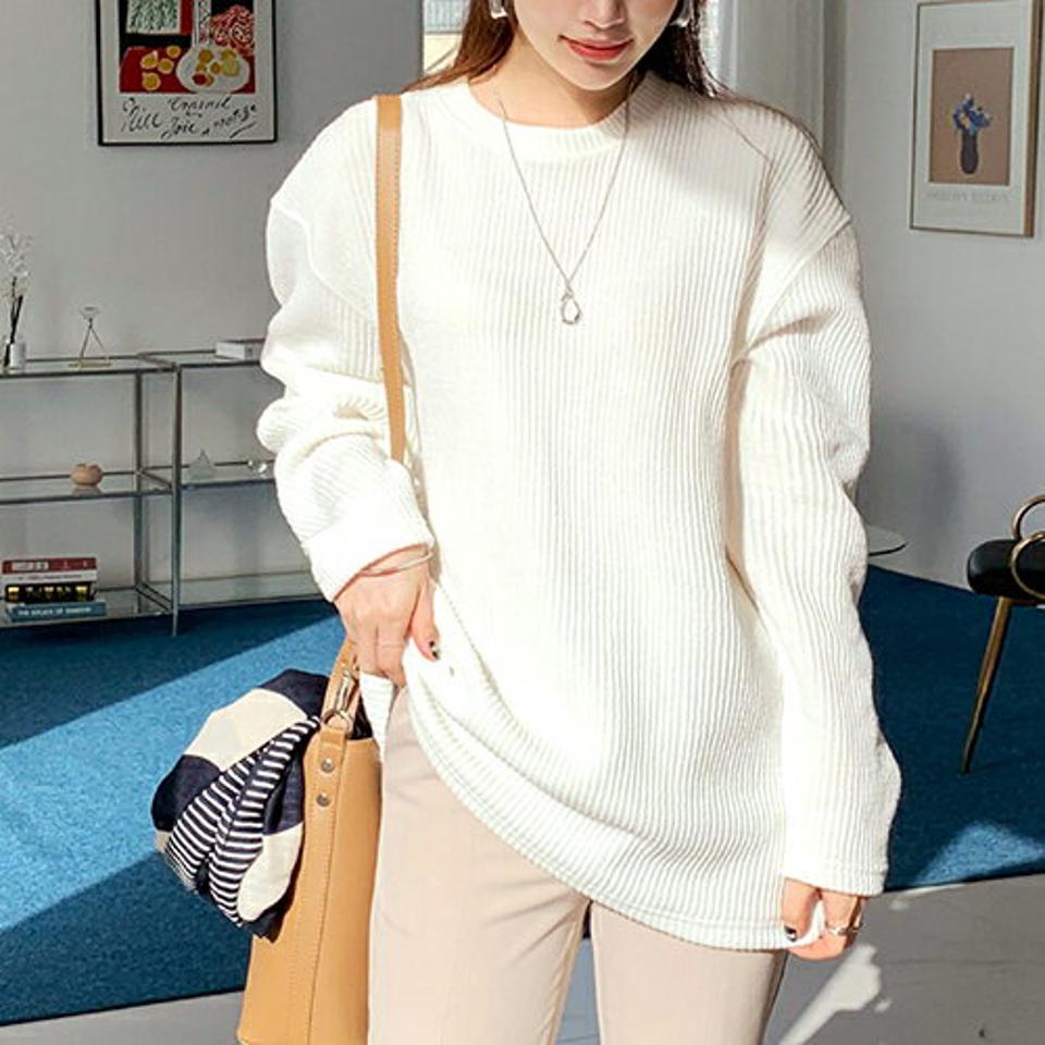 ルーズリブTシャツ ・全5色・n66497 レディース 【tops】【トップス Tシャツ 長袖 ゆったり ラフ ルーズ 単色 シンプル カジュアル ラフ 秋 冬 韓国 ファッション】【ハイホリHIHOLLI】
