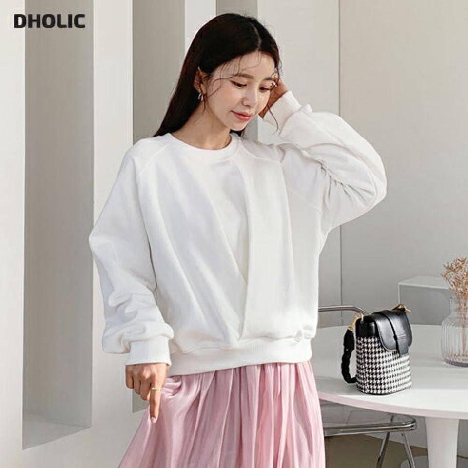 フロントタックスウェット・全3色・t64833 レディース 【tops】【韓国 ファッション トップス スウェット Tシャツ カットソー 長袖 無地 ラウンドネック タック フェミニン シンプル デイリー ベーシック カジュアル カジュアル 秋 冬】