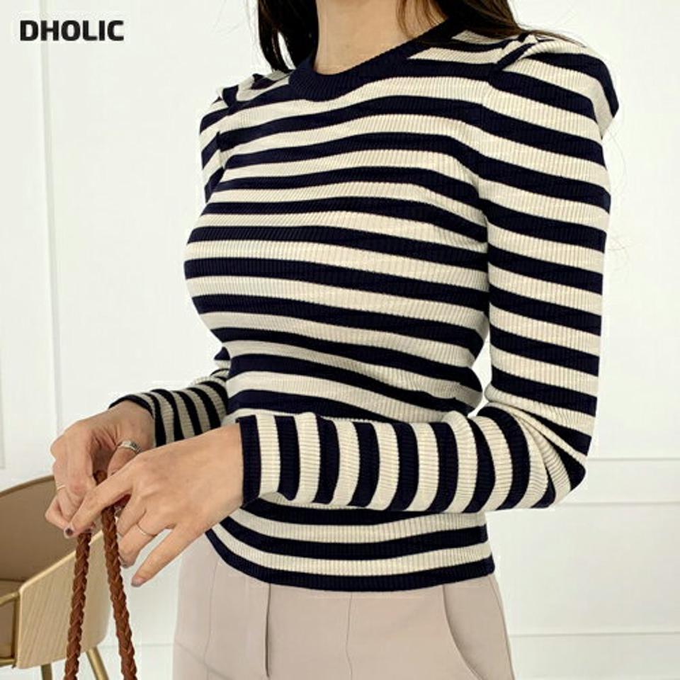 2TYPEパフニット・全4色・b66500 レディース 【tops】【トップス ニット ニットトップス パフ袖 パフスリーブ ボーダー柄 単色 無地 シンプル カジュアル 秋 冬 韓国 ファッション】【ハイホリHIHOLLI】