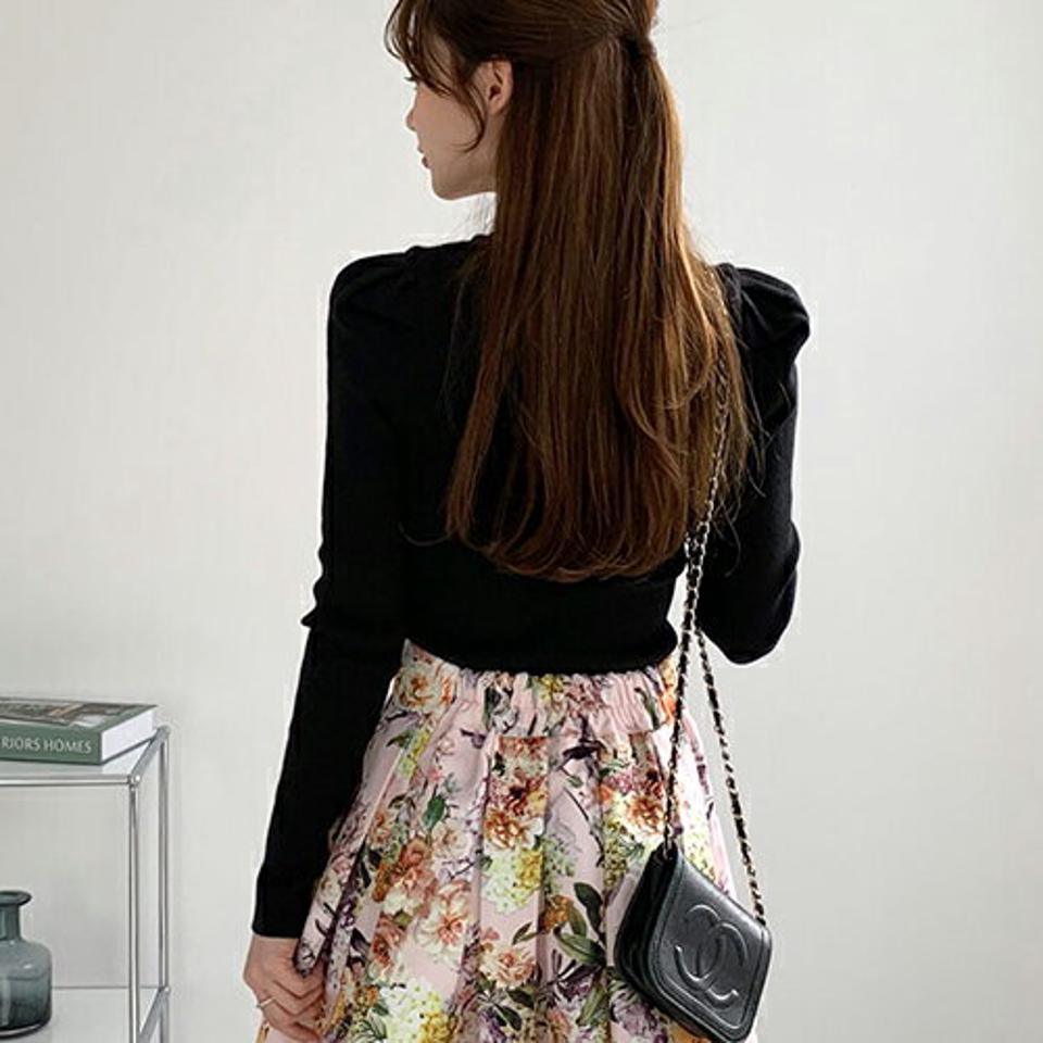 2TYPEパフニット・全4色・b66500 レディース 【tops】【トップス ニット ニットトップス パフ袖 パフスリーブ ボーダー柄 単色 無地 シンプル カジュアル 秋 冬 韓国 ファッション】【ハイホリHIHOLLI】