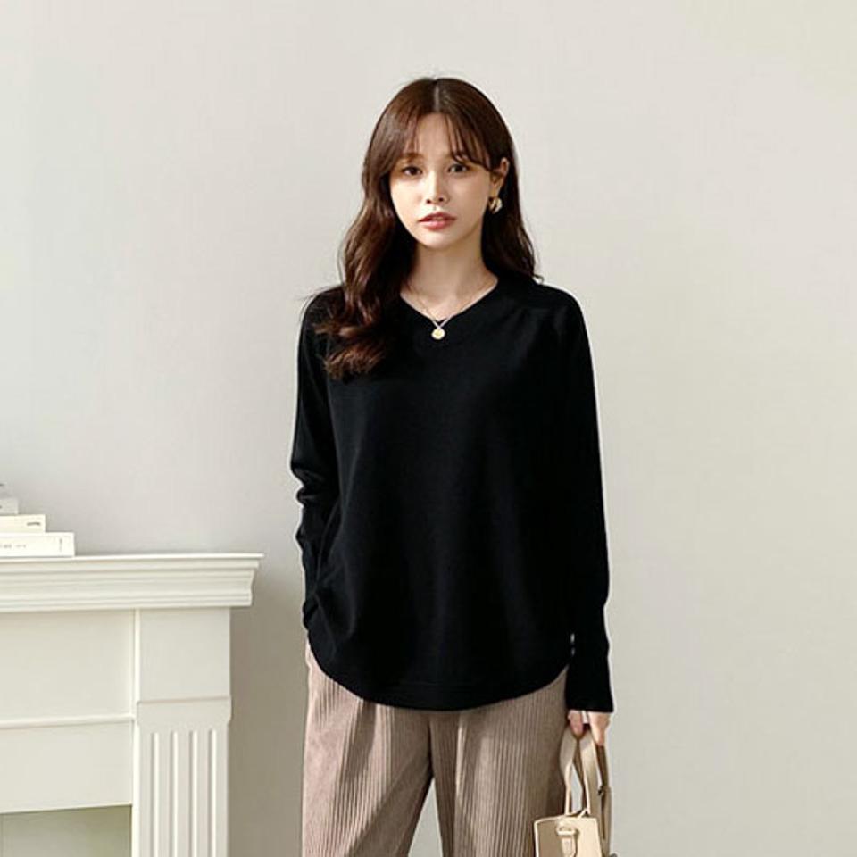 ラウンドヘムVネックニット・全4色・t66414 レディース 【tops】【トップス ニット ニットトップス 長袖 Vネック 単色 無地 シンプル ベーシック カジュアル Vネック 秋 冬 韓国 ファッション】【ハイホリHIHOLLI】