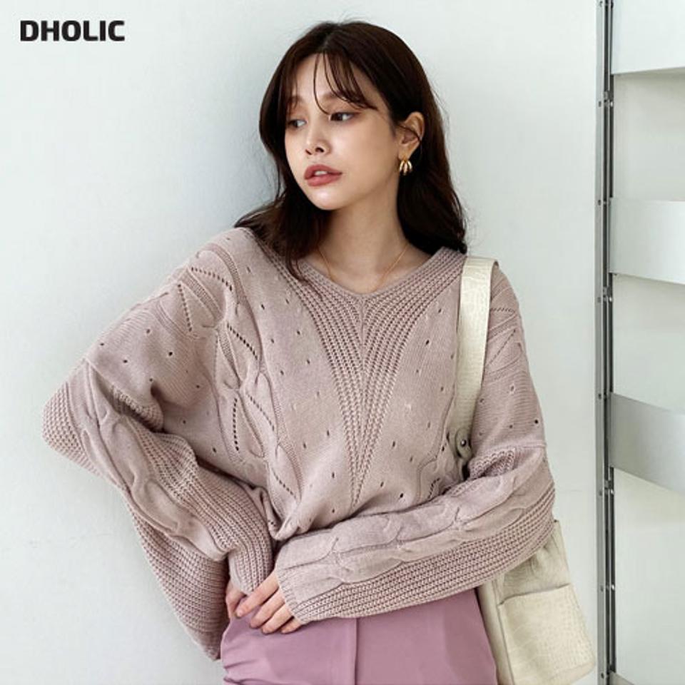 パンチングVネックニット・全4色・t66549 レディース 【tops】【トップス ニット ニットトップス 長袖 Vネック パンチング シンプル カジュアル ゆったり 秋 冬 韓国 ファッション】【ハイホリHIHOLLI】