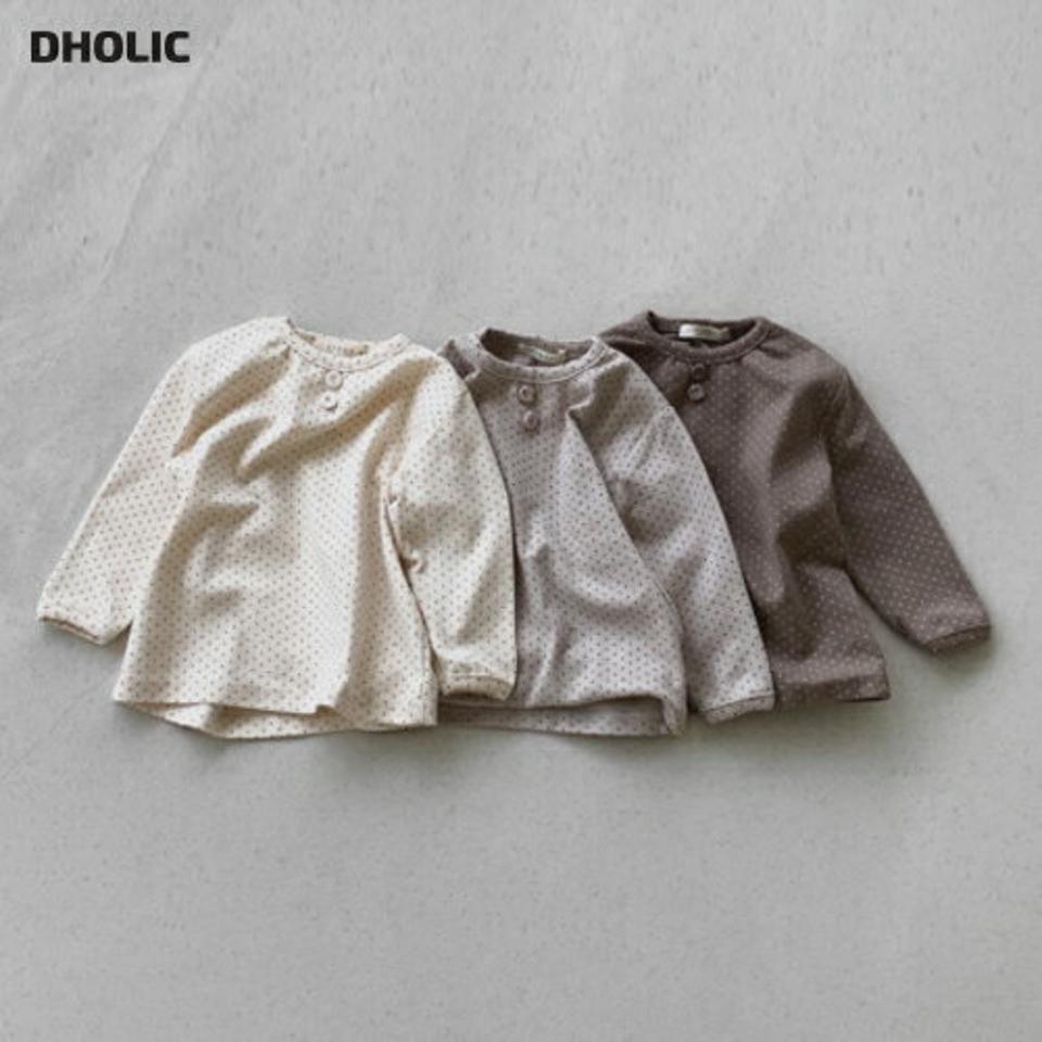 フロントボタンドットTシャツ・u11004 キッズ【3~8才】【tops】【トップス Tシャツ 長袖 ロンT ドット柄 カジュアル ラフ 女の子 男の子 秋 冬 韓国 韓国子供服 子供 こども 子供服 こども服】【KIDS】【KK】