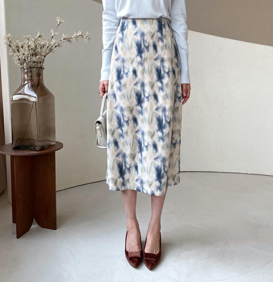 タイダイパターンスカート・全2色・t61498 レディース 【sk】【韓国 ファッション ボトムス スカート ロング Hライン タイダイ パターン ユニーク バックファスナー 上品 フェミニン シンプル スリム 体型カーバー 細身 ベーシック デイリー 秋 冬】