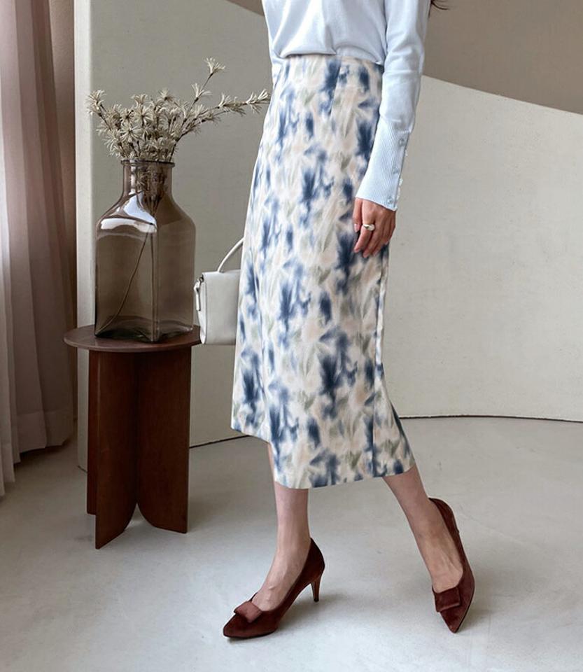 タイダイパターンスカート・全2色・t61498 レディース 【sk】【韓国 ファッション ボトムス スカート ロング Hライン タイダイ パターン ユニーク バックファスナー 上品 フェミニン シンプル スリム 体型カーバー 細身 ベーシック デイリー 秋 冬】