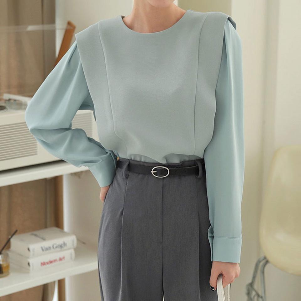 シフォン配色ブラウス・全2色・t66408 レディース 【bl】【トップス ブラウス 長袖 シフォン 配色 異素材 かわいい 可愛い フェミニン 秋 冬 韓国 ファッション】【ハイホリHIHOLLI】