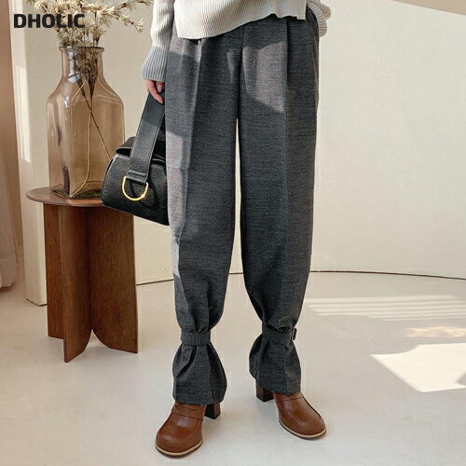 ヘムベルト付ワイドスラックス・全2色・t61494 レディース 【pt】【韓国 ファッション ボトムス パンツ ロング スラックス ワイドスラックス バックゴム トレンディ フェイクポケット ハイウエスト 10分丈 十分丈 ストレート 無地 カジュアル 秋 冬】