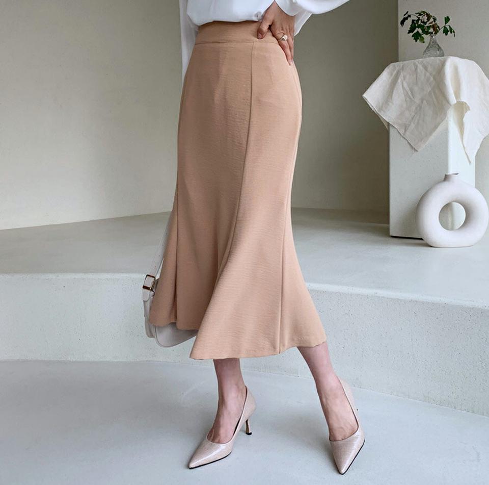 タックマーメイドスカート・全4色・b61496 レディース 【sk】【韓国 ファッション ボトムス スカート ロング マーメイド サイドジップ ボリューム 上品 フェミニン シンプル スリム 体型カーバー 細身 ベーシック デイリー カジュアル 秋 冬】