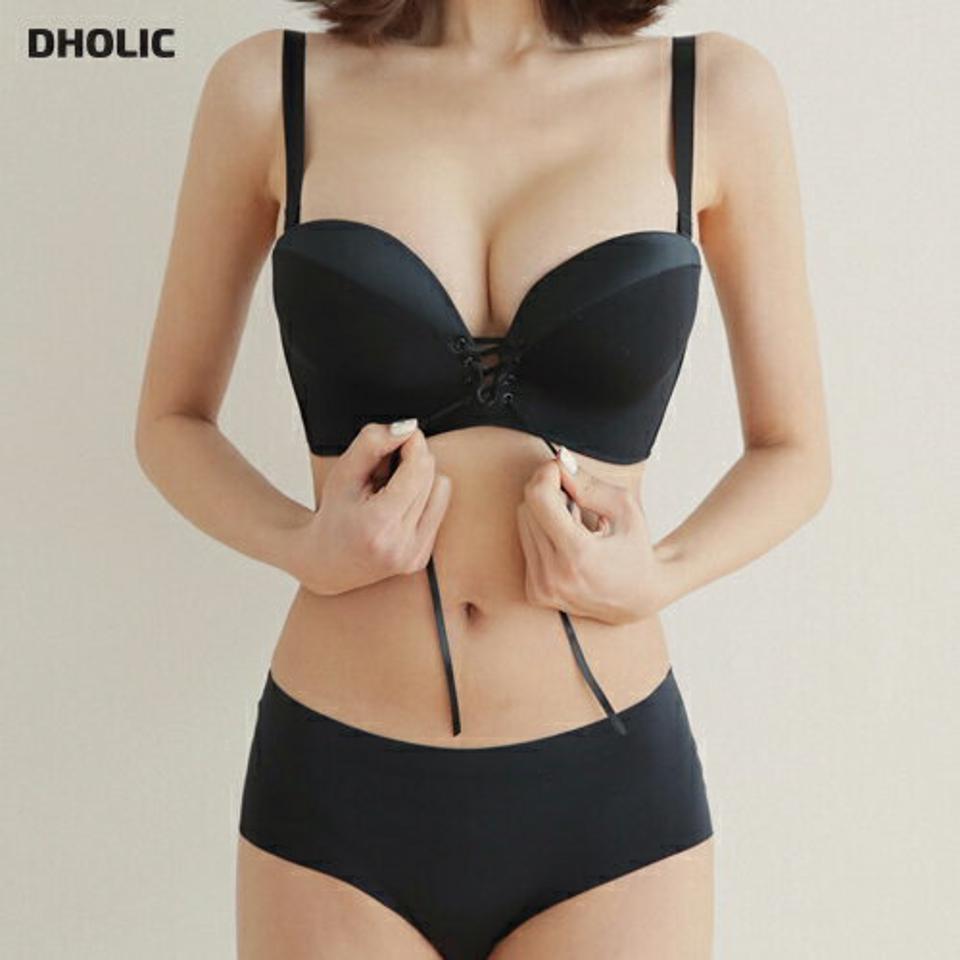 レースアップブラ&ショーツSET・全3色・e44436 レディース 【uw】【韓国 ファッション アンダーウェア ランジェリー 下着 セット ブラジャー ブラ ショーツ パンツ ノンワイヤー ボリューム 大人 上品 レース リーフ カジュアル 秋 冬】