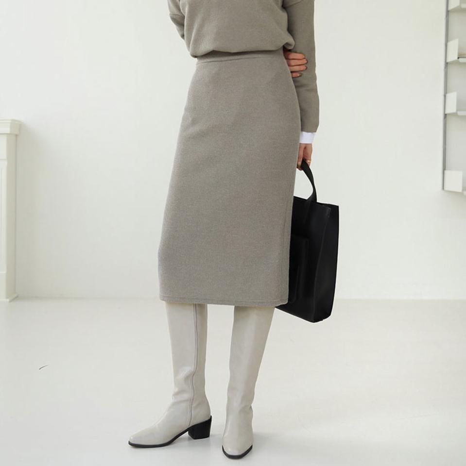 リブニットスカート・全5色・t66430 レディース 【sk】【スカート ミディ丈 ミディスカート ニット ニットスカート リブ リブニット 単色 無地 シンプル 大人 カジュアル Hライン ウエストゴム 秋 冬 韓国 ファッション】【ハイホリHIHOLLI】
