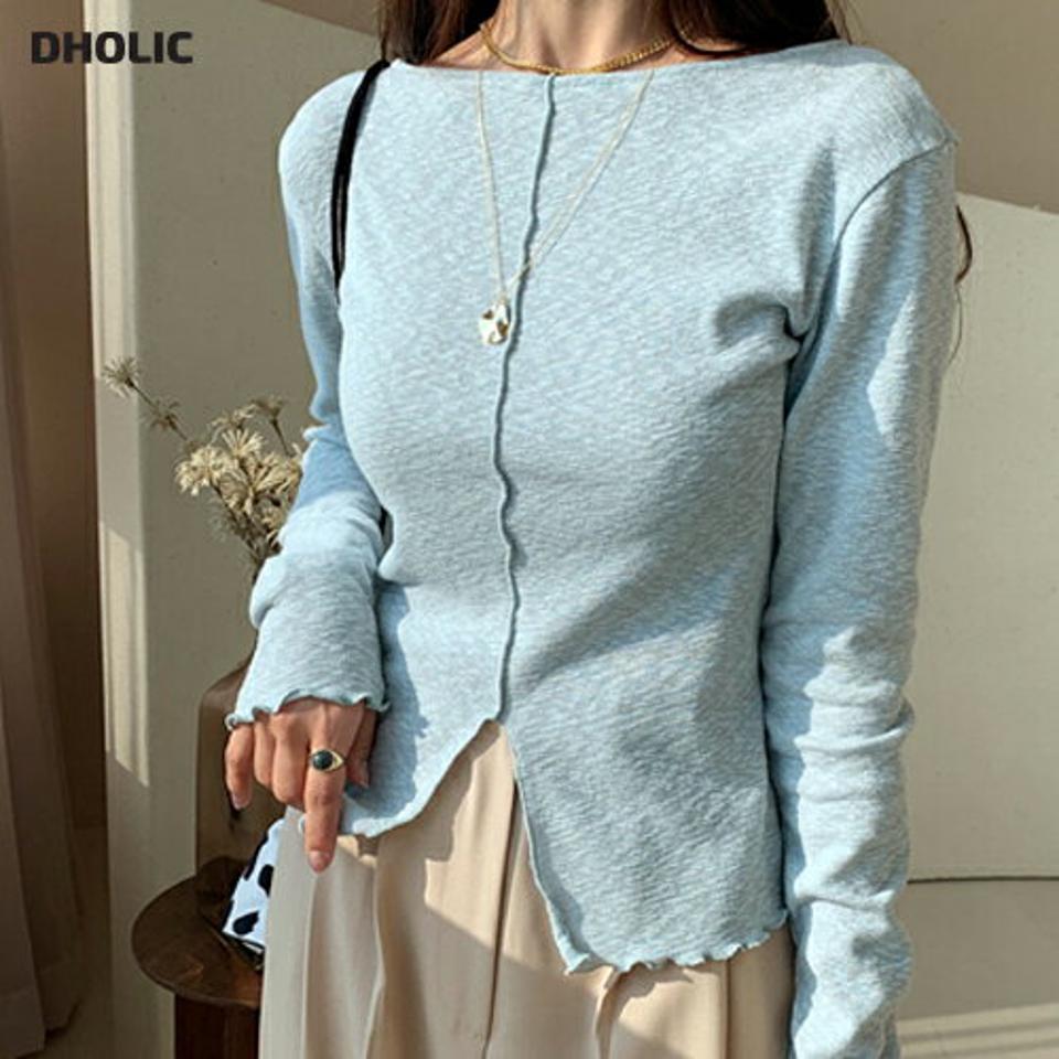 2WAYウェーブTシャツ・全4色・t61470 レディース 【tops】【韓国 ファッション トップス Tシャツ 長袖 ボートネック 2WAY ウェーブ 体型カーバー スリム フィット 鎖骨 デイリー ベーシック カジュアル 無地 カジュアル 秋 冬】
