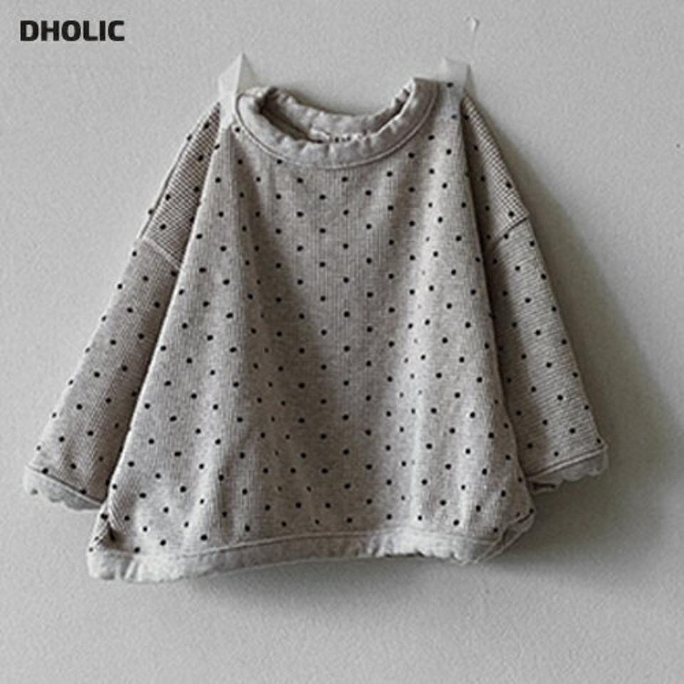 ドットTシャツ・u10982 キッズ【3~8才】【tops】【トップス Tシャツ 長袖 ドット柄 カジュアル ロンT ラフ 女の子 男の子 秋 冬 韓国 韓国子供服 子供 こども 子供服 こども服】【KIDS】【KK】