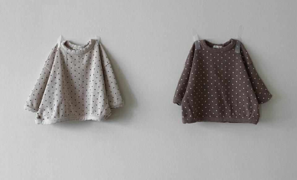 ドットTシャツ・u10982 キッズ【3~8才】【tops】【トップス Tシャツ 長袖 ドット柄 カジュアル ロンT ラフ 女の子 男の子 秋 冬 韓国 韓国子供服 子供 こども 子供服 こども服】【KIDS】【KK】