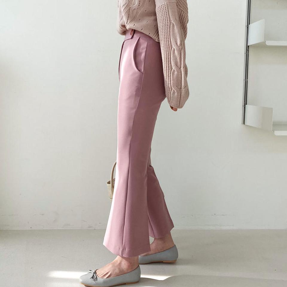 スクエアボタンパンツ・全3色・b66485 レディース 【pt】【パンツ ズボン ロングパンツ 単色 無地 シンプル ベーシック オフィスカジュアル きれいめ ブーツカット 秋 冬 韓国 ファッション】【ハイホリHIHOLLI】