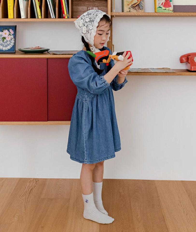 デニムワンピース・u10992 キッズ【3~8才】【ops】【ワンピース ミディ丈 ミディワンピース デニム デニムワンピース 長袖 カジュアル ラフ 女の子 秋 冬 韓国 韓国子供服 子供 こども 子供服 こども服】【KIDS】