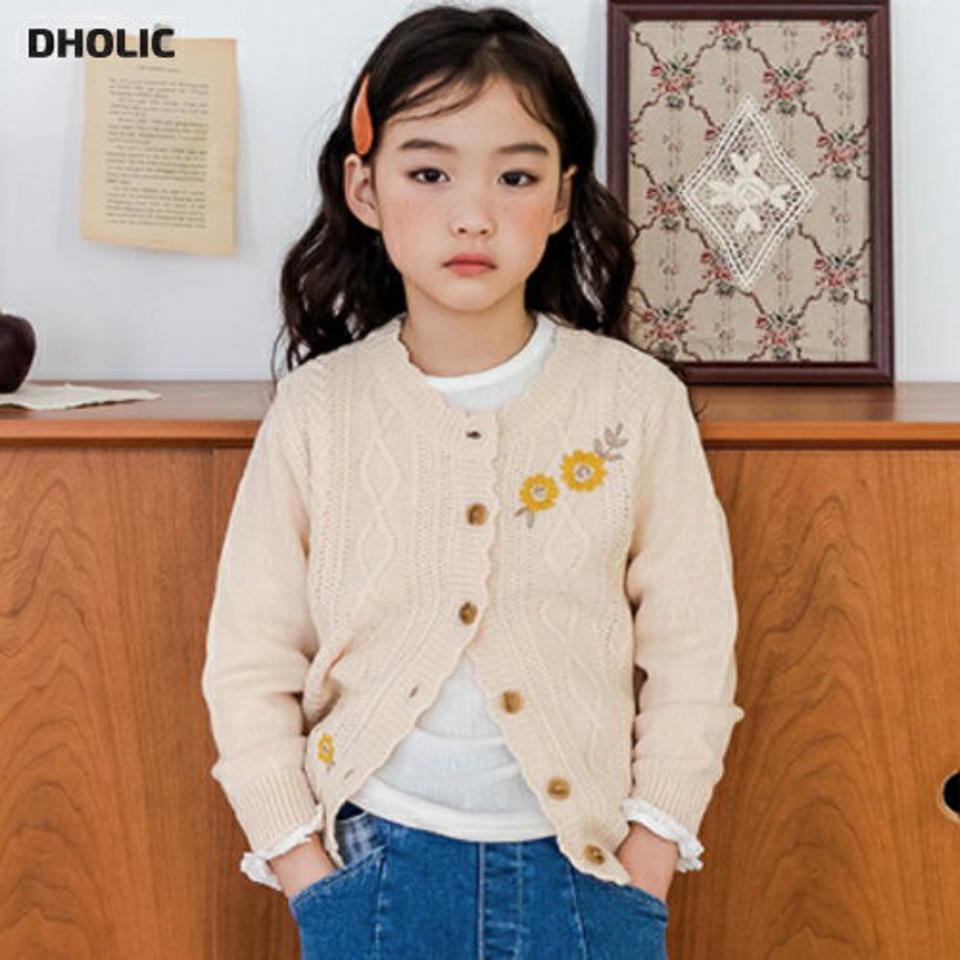 フラワー刺繍ニットカーディガン・u11007 キッズ【3~8才】【?】【カーディガン カーデ 羽織物 長袖 フラワー 花柄 刺繍 可愛い かわいい ニット ニットカーディガン 秋 冬 女の子 韓国 韓国子供服 子供 こども 子供服 こども服】【KIDS】
