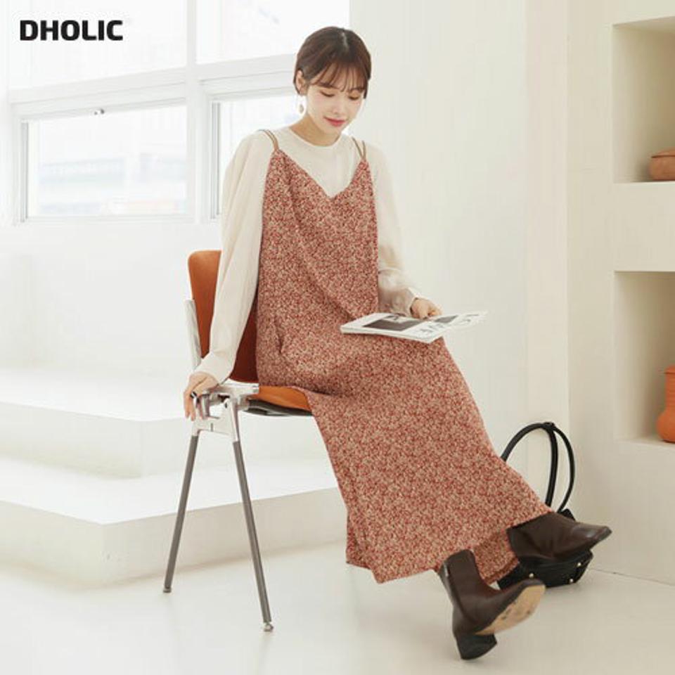 花柄キャミワンピース・全3色・t66424 レディース 【ops】【ワンピース ロング ロングワンピース キャミソール スリーブレス ノースリーブ 花柄 レイヤード かわいい 可愛い 秋 冬 韓国 ファッション】【ハイホリHIHOLLI】