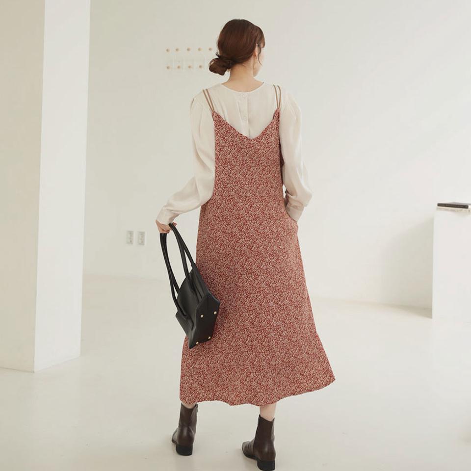 花柄キャミワンピース・全3色・t66424 レディース 【ops】【ワンピース ロング ロングワンピース キャミソール スリーブレス ノースリーブ 花柄 レイヤード かわいい 可愛い 秋 冬 韓国 ファッション】【ハイホリHIHOLLI】