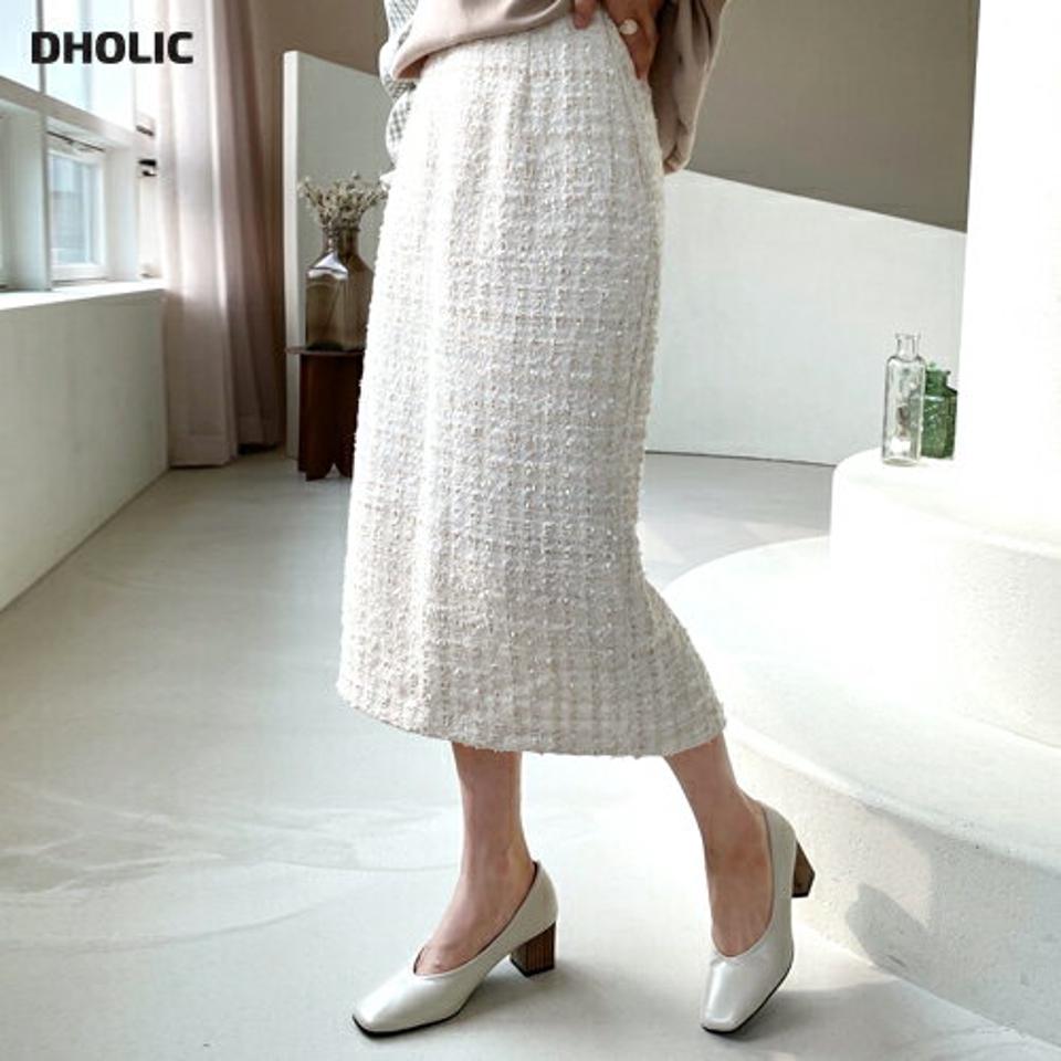 ツイードHラインスカート・全2色・t61499 レディース 【sk】【韓国 ファッション ボトムス スカート ロング Hライン 高級感 ツイード ユニーク ファスナー ボリューム 上品 フェミニン シンプル スリム 体型カーバー 細身 ベーシック デイリー 秋 冬】