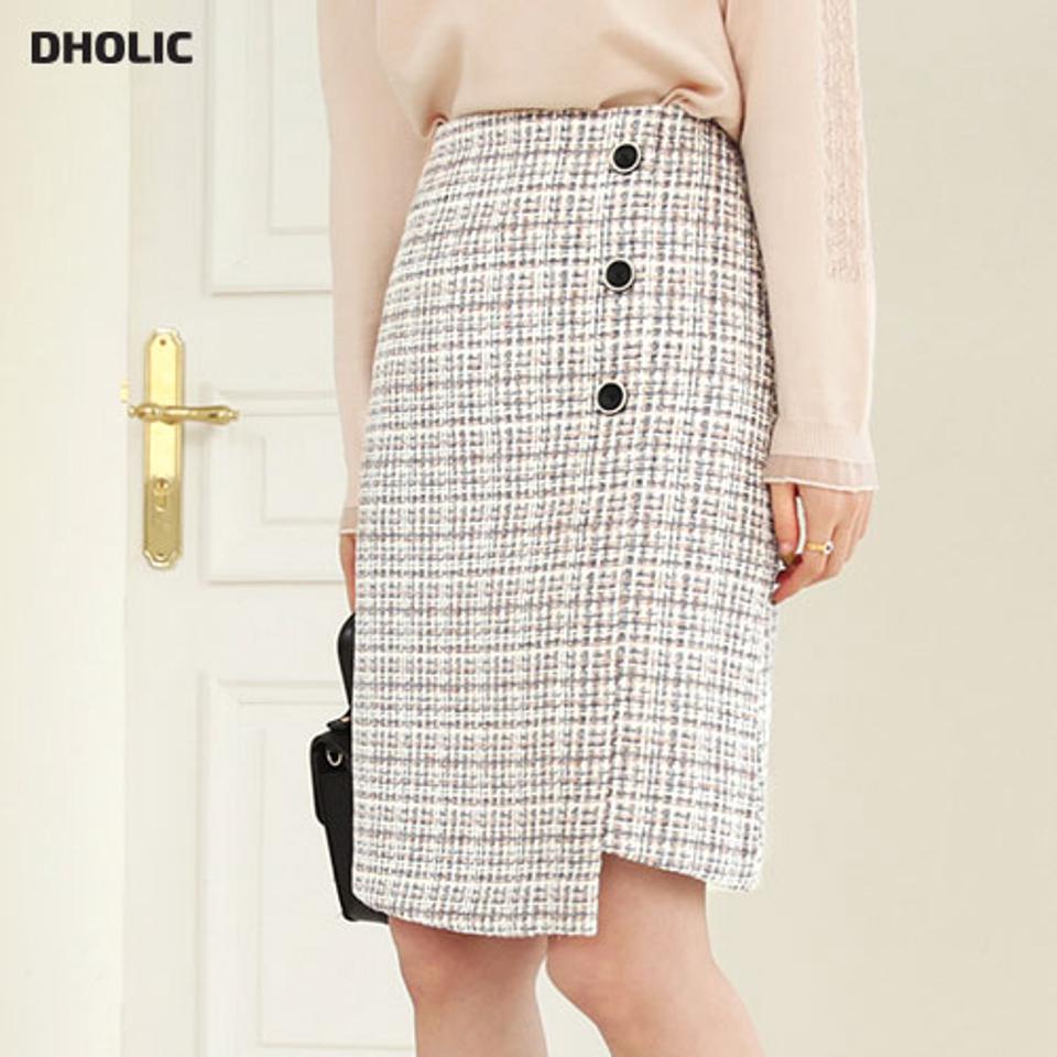 ツイードミディスカート・全2色・b66484 レディース 【sk】【スカート ミディ丈 ミディスカート ツイード 高級感 上品 大人 アンバランス 可愛い かわいい 秋 冬 韓国 ファッション】【ハイホリHIHOLLI】