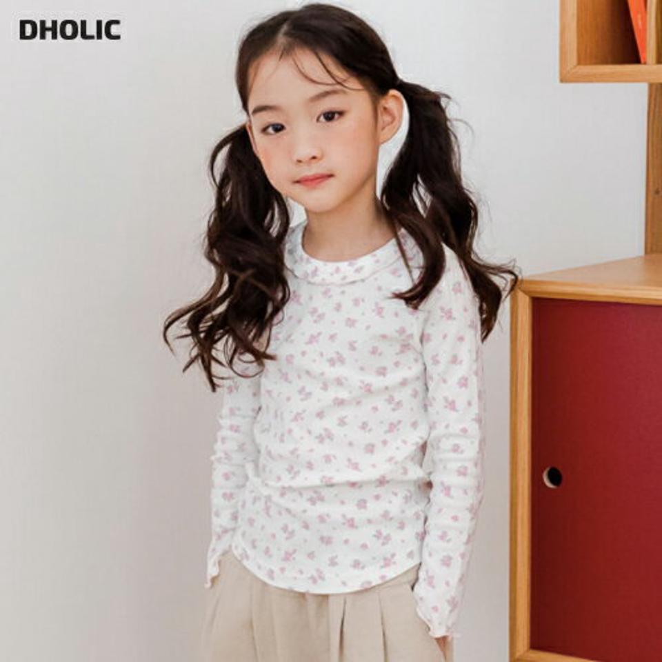 フリルポイントフラワーTシャツ・u10988 キッズ【3~8才】【tops】【トップス Tシャツ 長袖 花柄 フラワー ガーリー 可愛い かわいい フリル 女の子 秋 冬 韓国 韓国子供服 子供 こども 子供服 こども服】【KIDS】