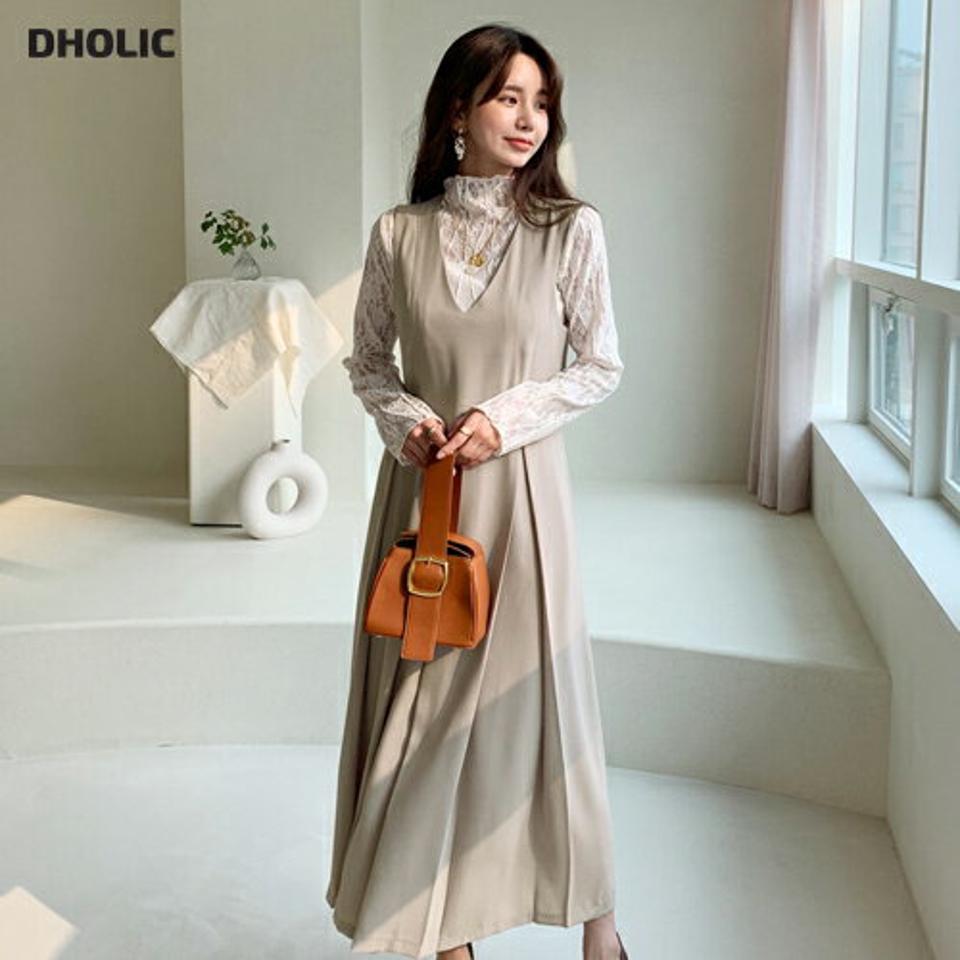 タックノースリワンピース・全2色・t61486 レディース 【ops】【韓国 ファッション ワンピース ロング ロングワンピス スリーブレス Aライン バックファスナー 無地 Vネック ベーシック シンプル カジュアル 体型カバー 細身 カジュアル 秋 冬】