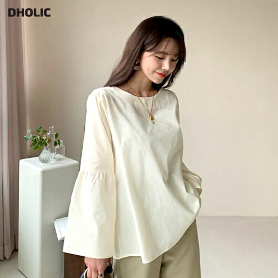 フレアスリーブブラウス・全4色・t61474 レディース 【bl】【韓国 ファッション トップス ブラウス 長袖 フレア スリーブ フレアブラウス 体型カバー ルーズ　ゆったり 上品 ベーシック フェミニン カジュアル 無地 デイリー カジュアル 秋 冬】