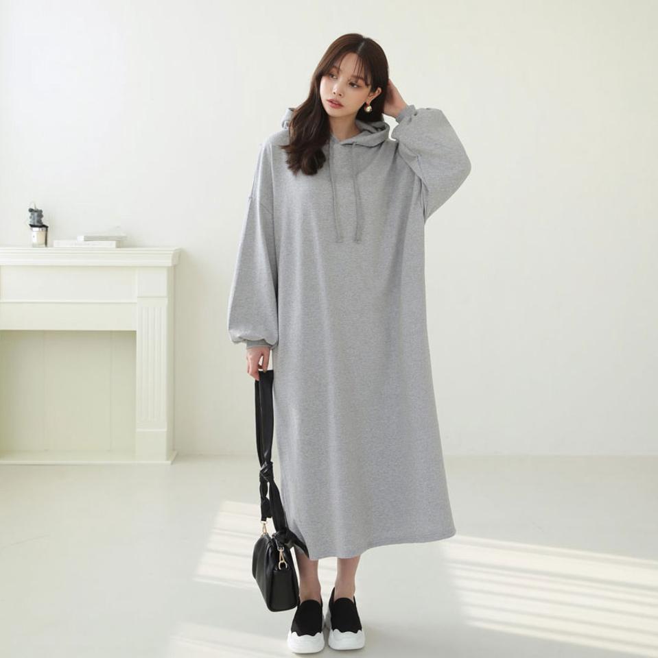 フードワンピース・全3色・t66422 レディース 【ops】【ワンピース ロング ロングワンピース 長袖 フード ラフ ゆったり カジュアル 単色 無地 シンプル 秋 冬 韓国 ファッション】【ハイホリHIHOLLI】