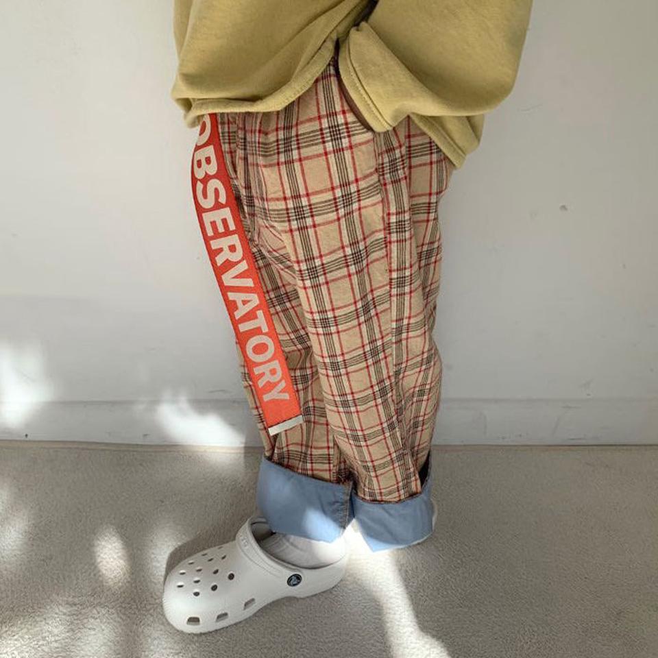 配色ロールヘムチェックパンツ・u10967 キッズ【3~8才】【pt】【パンツ ズボン ロングパンツ チェック柄 配色 カジュアル ラフ 女の子 男の子 秋 冬 韓国 韓国子供服 子供 こども 子供服 こども服】【KIDS】