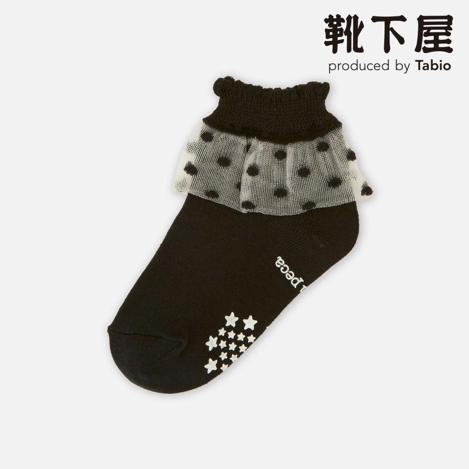 【全品送料無料～6/26 09:59迄】【あす楽】【公式 靴下屋】 キッズ チュール ドット柄 ショートソックス 13～15cm / 靴下 タビオ Tabio くつ下 ショート キッズ 通学 登園 入園式 入学式 卒園式 卒業式 発表会 ジュニア 子ども セレモニー 滑り止め付き 黒 日本製