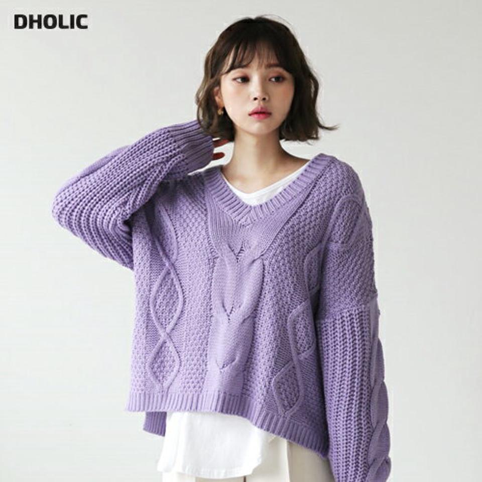 Vネックツイストニット・全5色・t62858 レディース 【tops】【韓国 ファッション トップス ニット 長袖 ぼわん袖 Vネック デコルテ やわらかい ユニーク 細身 体型カーバー デイリー ベーシック カジュアル シンプル カジュアル 秋 冬】