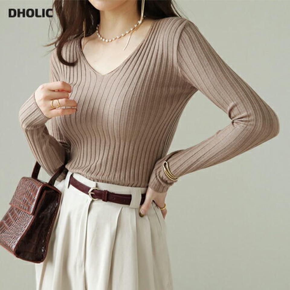 ≪人気商品再入荷≫Vネックスリムニット・全5色・b66471 レディース 【tops】トップスニット ニットトップス 長袖 Vネック リブ リブトップス カジュアル 秋 冬 韓国ファッション ハイホリHIHOLLI
